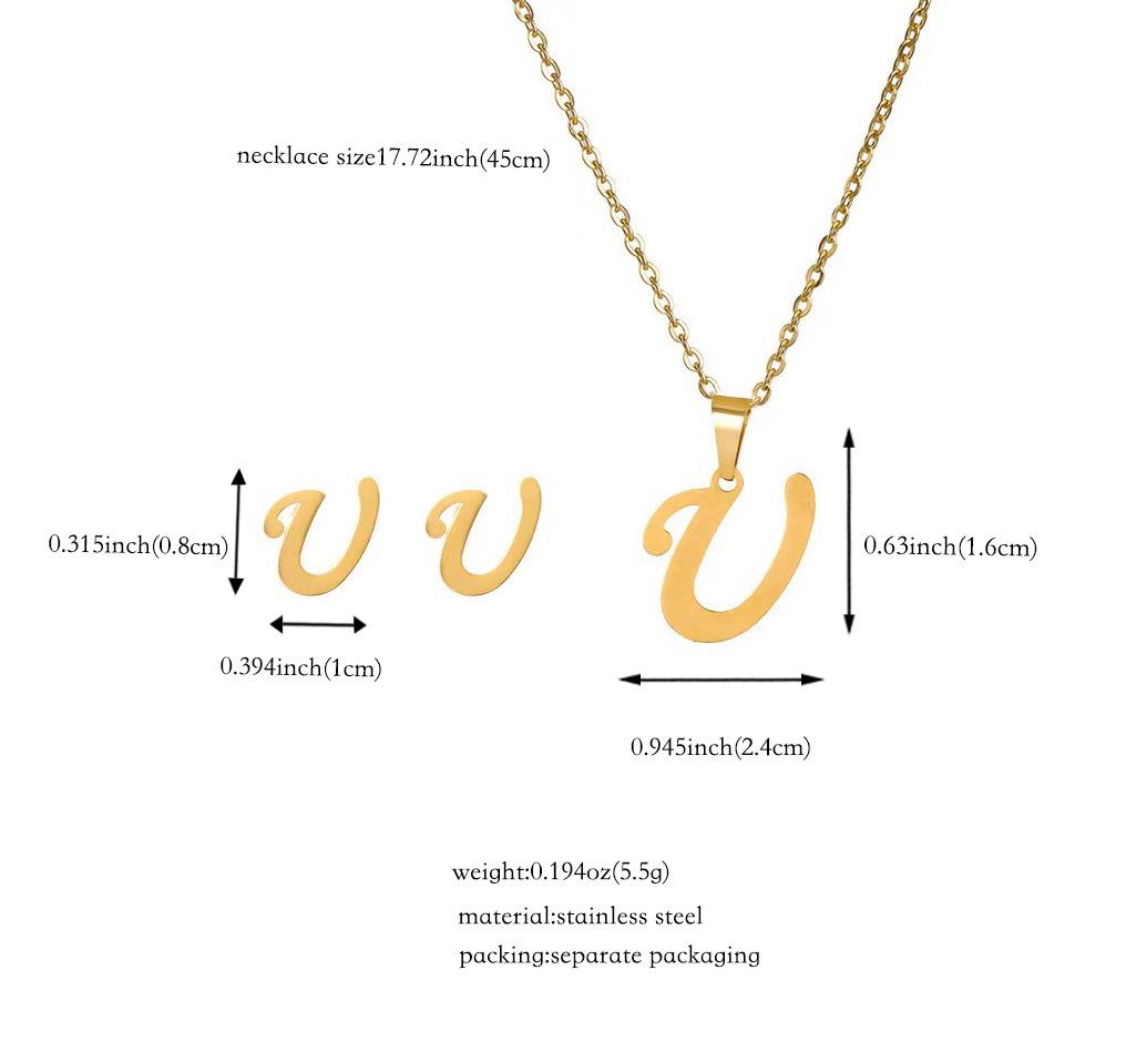 Набор украшений из титановой стали: Невыцветающее ожерелье и серьги с английскими буквами