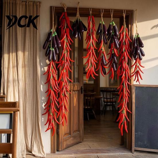 Durable Simulated Food for Store Artificial Hanging Vegetables String, Simulation Pendants, Farmhouse Kitchen Wall Vegetable Skewers Cafe Decor,