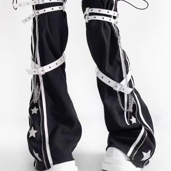 1 пара гетр для горячих девушек, регулируемый пояс, декор в виде цепочки, носки в стиле хип-хоп, леггинсы со звездным принтом, контрастные цветные нескользящие носки на шнурке