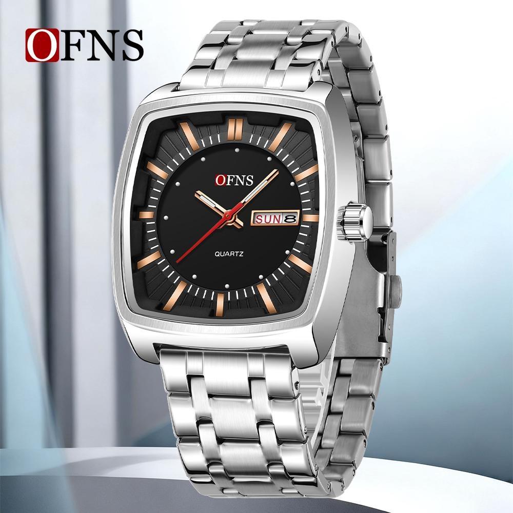 OFNS Квадратный механизм Водонепроницаемые мужские наручные часы Отображение даты и дня недели Мужские часы Роскошные кварцевые мужские часы