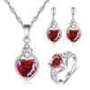 2025 Heart Heart Shaped Zircon Necklace Earnail Ring Set with Adjustable Opening Ring Pomegranate Red Water Drop