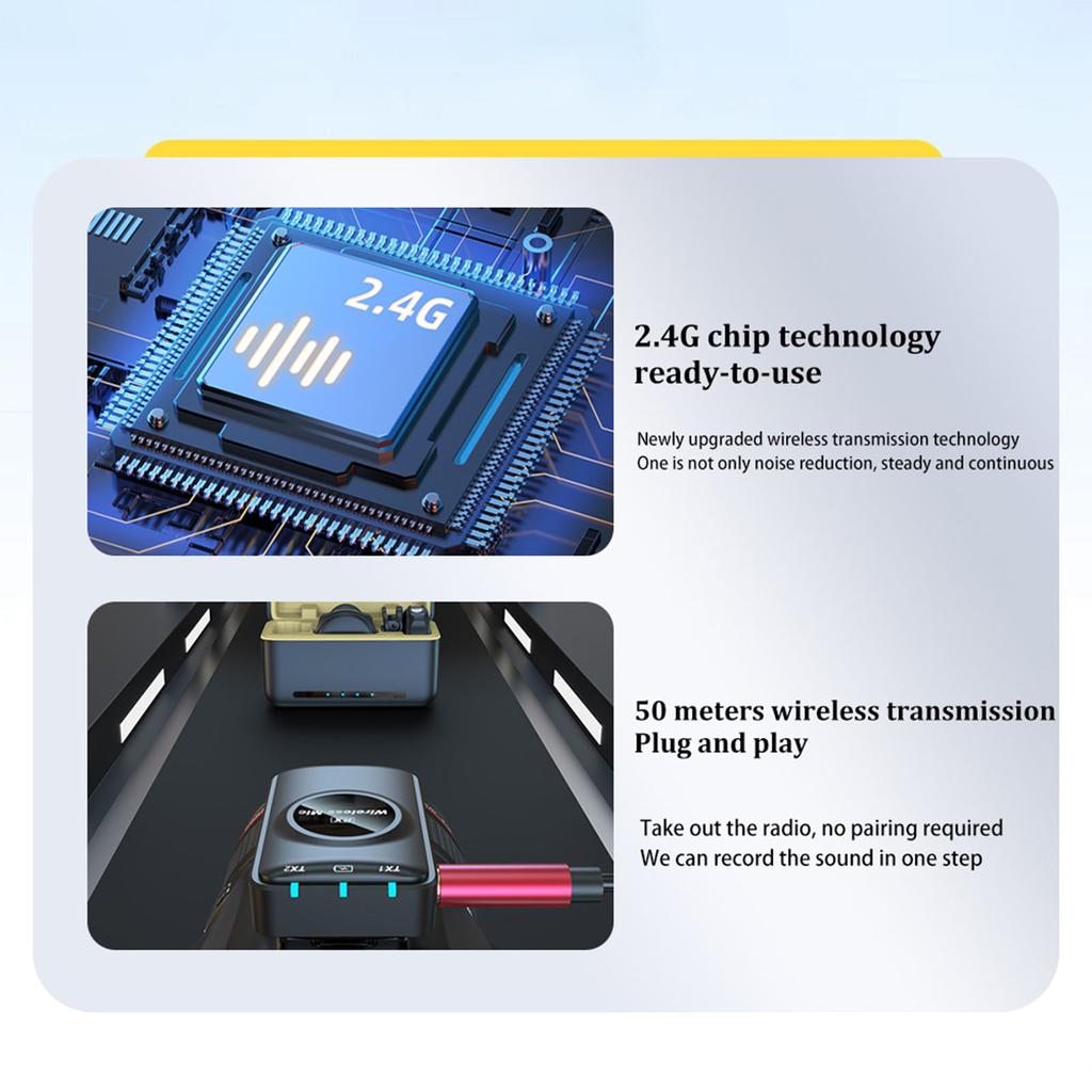 One-Trigger-Two 2.4G Wireless Microphone Magnetic Clip On Mic for Camera 50M Transmission Range