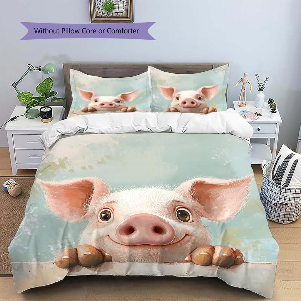 Piglet Pattern Bedding Home Decoration Birthday Gift (1 * duvet cover + 2 * pillowcase, without core)