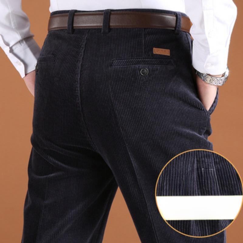 Mens Corduroy Pants Winter Casual Pants Straight Stretch Thick