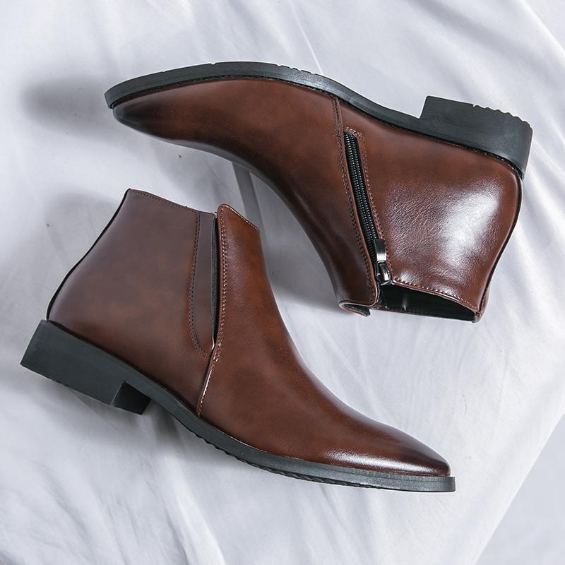 Мужская обувь с острым носком, классические кожаные ботинки челси в стиле ретро, мужские модные ботинки с боковой молнией, мужские деловые туфли