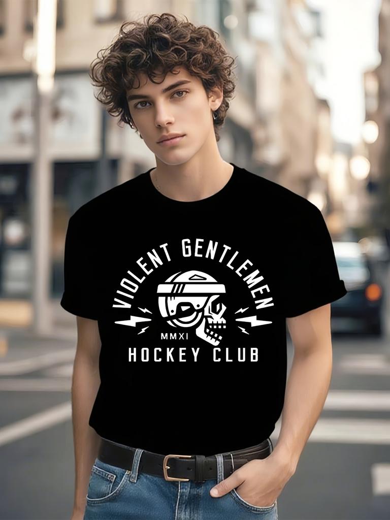 Violent Gentlemen Hockey Club Graphic T-shirt - Black Hockey Stick & Puck Design