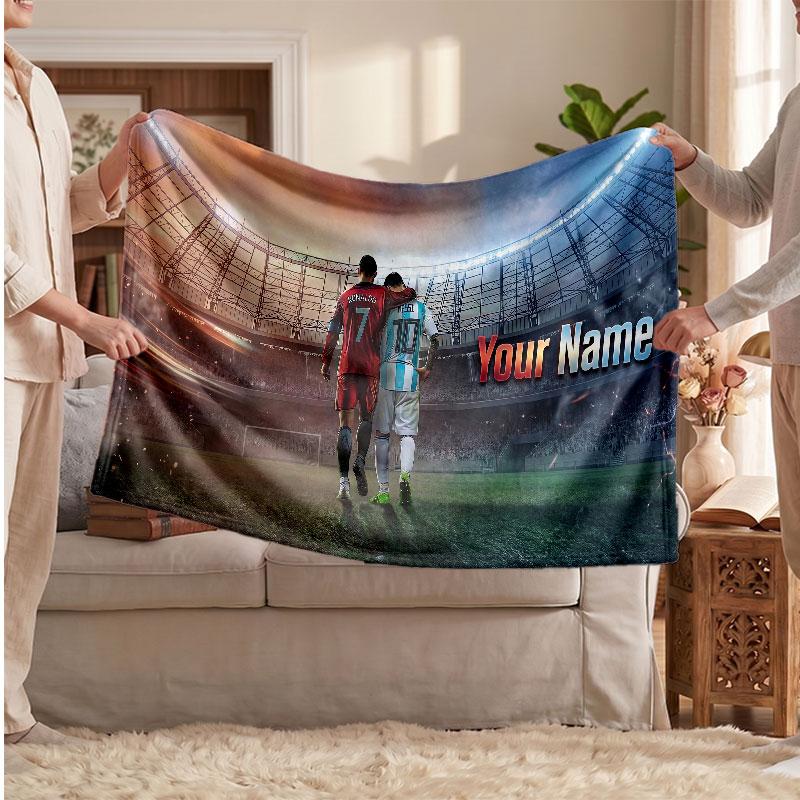 Cristiano Ronaldo Personalized Fleece Blanket With Football Logo, Custom Name Text Soft Warm Home Throw Blanket
