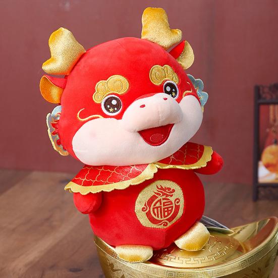 2024 Год Дракона Плюшевая Кукла С Вышивкой Стоячая Милая Китайская Весенний Фестиваль Год Дракона Зодиака Дракон-талисман Животное Плюшевая Игрушка Новогодний Подарок