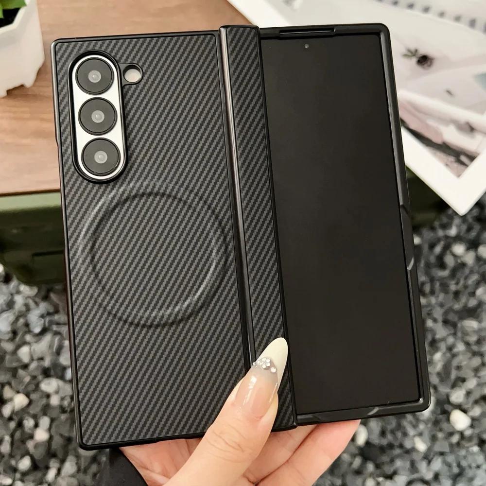 Роскошный магнитный чехол-книжка из углеродного волокна для Samsung Galaxy Fold 7 6 5 4, с поддержкой беспроводной зарядки, жесткий/мягкий силиконовый бампер