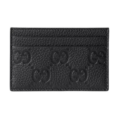 Кожаный держатель для карт с тиснением логотипа GG Monogram Мужские аксессуары Черный 835151-AAE51-1000