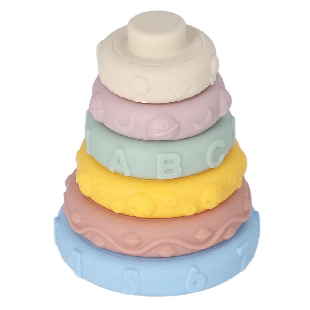 6Pcs Baby Sensory Stacking Rings Educational Squeaky Different Shapes Soft Stacking Circle Toys for
