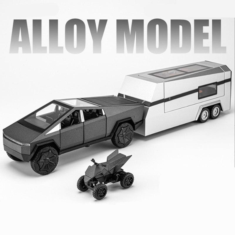 1/32 Cyber Toy Truck Pickup Alloy Car Model Diecasts Off-road Vehicles Truck Car Model Sound Light Kids Toys Gift With Suitcase