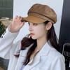 1PC PU leather octagonal hat duck tongue Korean version tide spring retro British style hat women's versatile beret