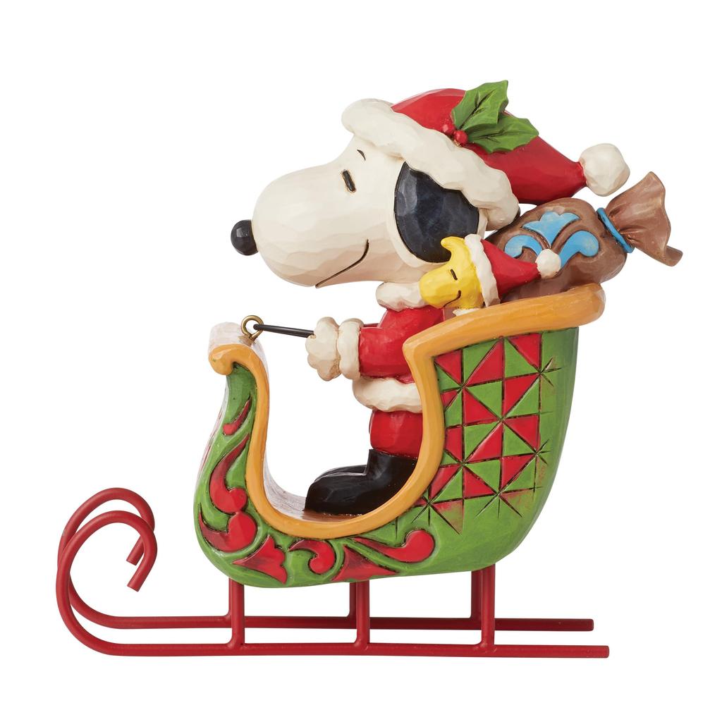 JIM SHORE Snoopy Woodstock in Sleigh 6015038 & <Christmas>