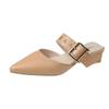Belt Buckle Half Slippers for Women To Wear Externally 2024 Summer New Korean Style Pointed Thick Heel Wrapped Slippers for Women