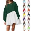 Women Oversized Sweatshirt Dress Neck Long Sleeve Patchwork Pullover Tops Sweatshirt  Dress