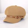 Newsboy Cap Octagonal Hat Leather Buckle Painter Hat Personality Black Beret  Girl