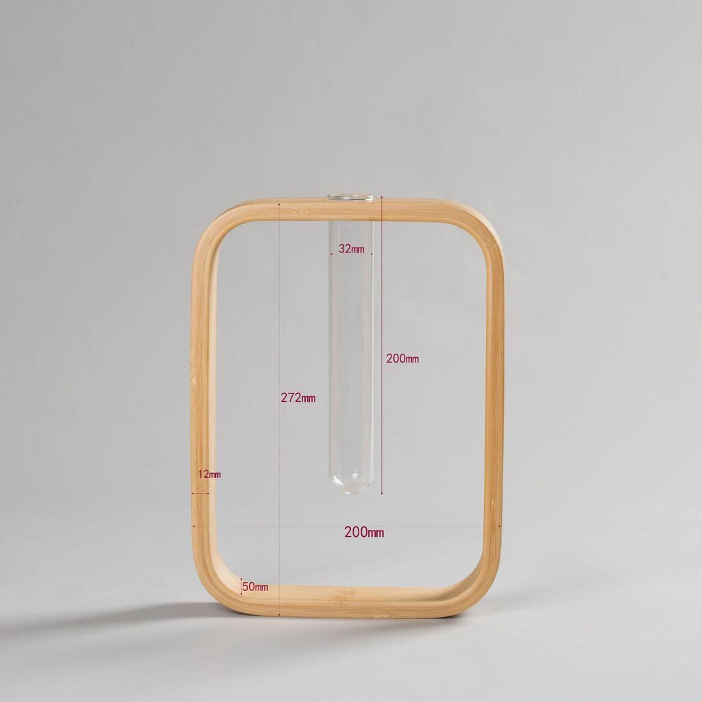 Nan Bamboo Glass Vase: Modern Minimalist Hydroponic Plant Container for Home, Office, Desk, or Wall Decor.