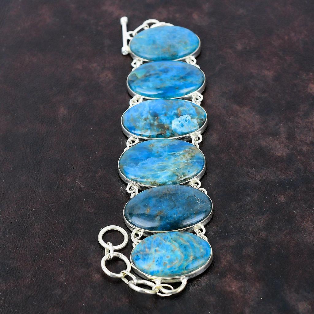 Браслет из неонового апатита Браслет ручной работы Браслет из стерлингового серебра 925 пробы Регулируемый браслет-цепочка Высокое качество Ювелирные изделия из драгоценных камней Подарок на годовщину