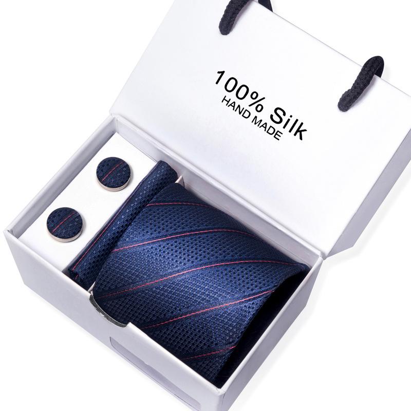 Мужской деловой галстук, квадратный шарф, подарочная коробка, полосатый простой костюм, рубашка, галстук, черный подарочный набор в коробке