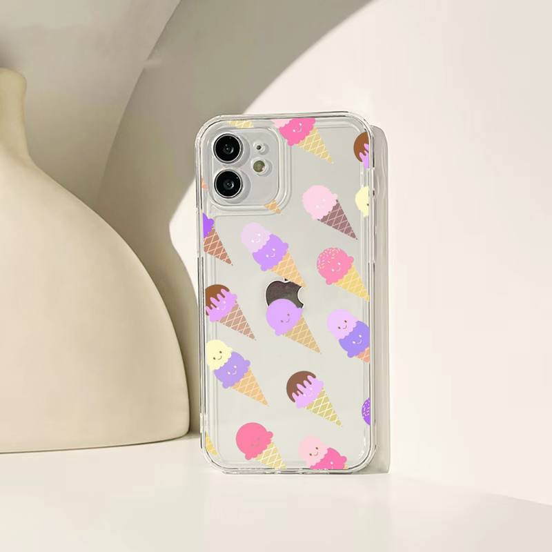 Cute Ice Cream Phone Case For Iphone 11 12 13 14 Pro Max 7 8 Plus X Xr Xs Max Se 2020 Mini Transparent Case