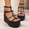 Fashion 2025 New Platform High Heels Sandals Women Designer Open Toe Studded Solid Color Wedges Sexy Runway Party Summer Shoes