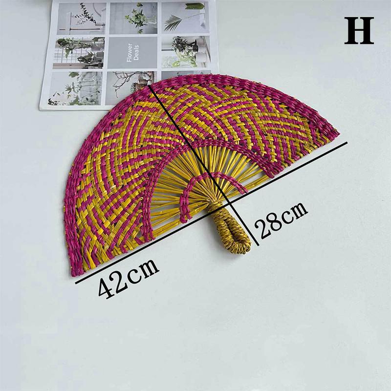 Hand-Woven Straw Fan Decorative Handmade Semicircular Woven Fan Summer Cooling Fan Handheld Fan Gift Home Decor