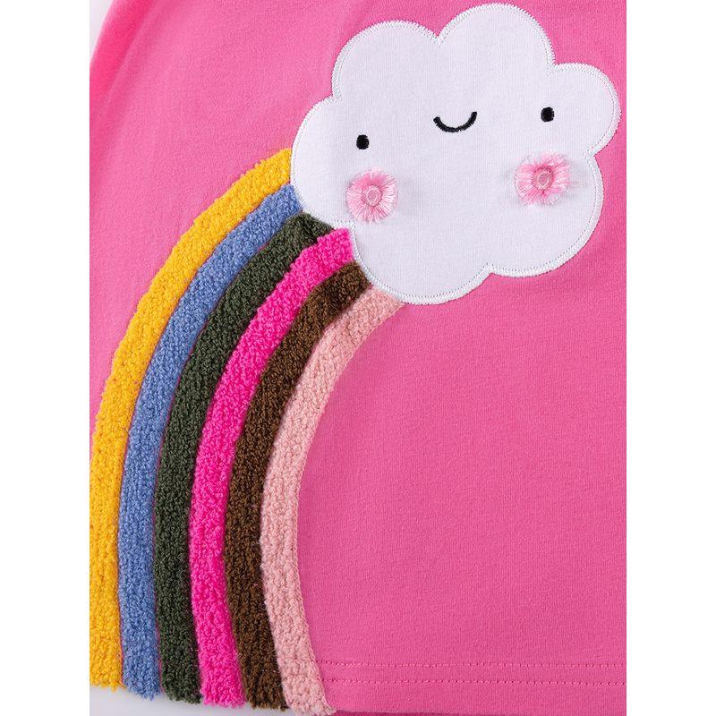 European and American Style Soft and Waxy Girls' Short-Sleeved Dress Summer Rose Red Rainbow Embroidered Knitted Skirt Casual Princess Skirt