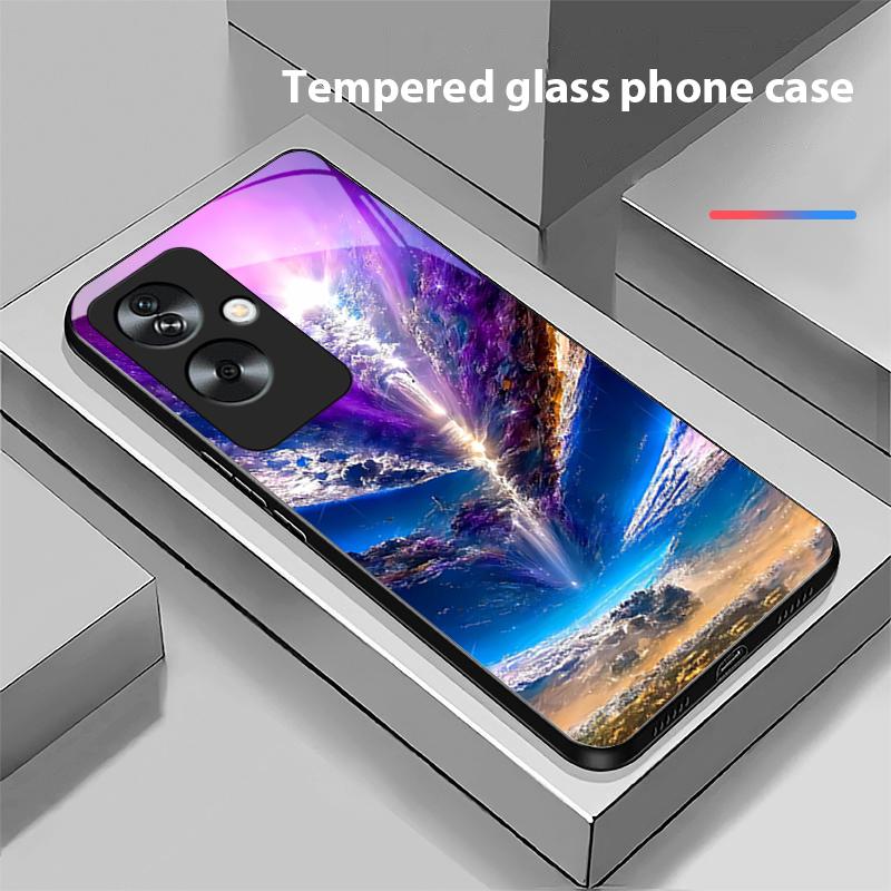 Красочная Аврора для Oppo A79 5G 58 78 74 60 4G Reno 11F Realme GT 6 11 Note 50 10 C55 X2 Закаленное стекло Черный чехол для телефона