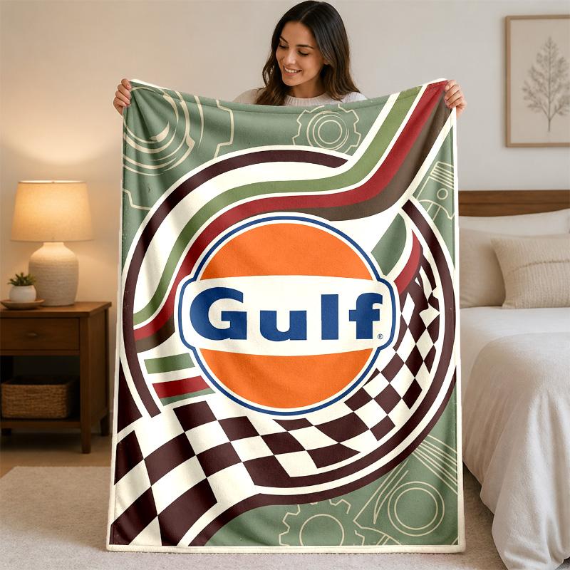Gulf Print Flannel Blanket Cozy Lightweight Plush Throw Blanket For Bed Sofa Household Use