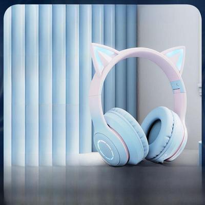 Игровая гарнитура с кошачьими ушками и градиентным цветом Bluetooth со светящимся эффектом