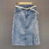 Summer Fashion Skirt Rhinestone Split Denim Skirt with Bodycon Design