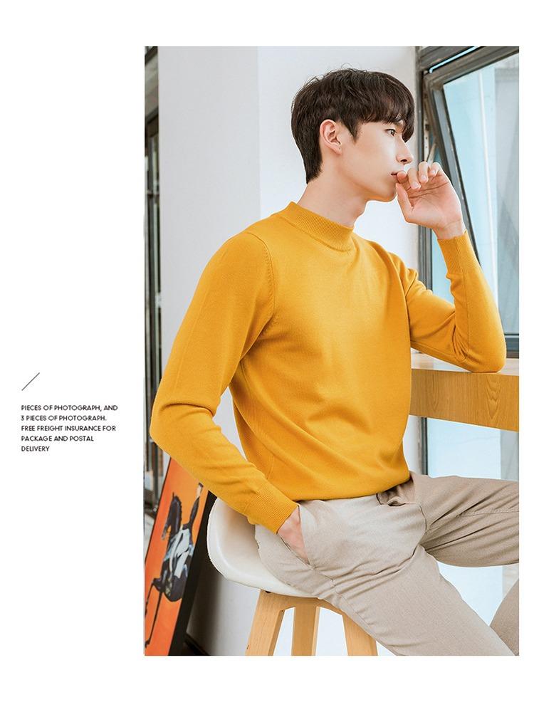 Мужской вязаный свитер с полуворотником, мягкий, прилегающий к телу, однотонный, повседневный, теплый, с длинным рукавом, универсальный, шерстяной, для ношения под низ, модный