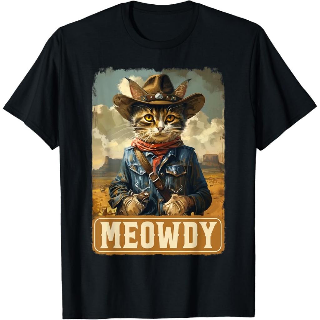 Meowdy Funny Country Side Cat Hat Vintage Cowboy Cat Lovers T-Shirt
