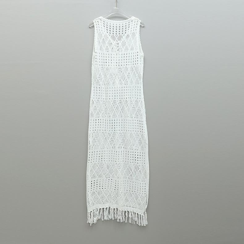 Летний жилет, вязаное сексуальное платье с v-образным вырезом, темпераментное свободное пляжное платье без рукавов