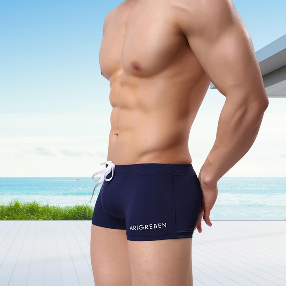 Мужские шорты для плавания с эластичной талией на шнурке, мягкие, быстросохнущие, дышащие, облегающие, однотонные, U-образные, со средней талией, купальные трусы-боксеры Su
