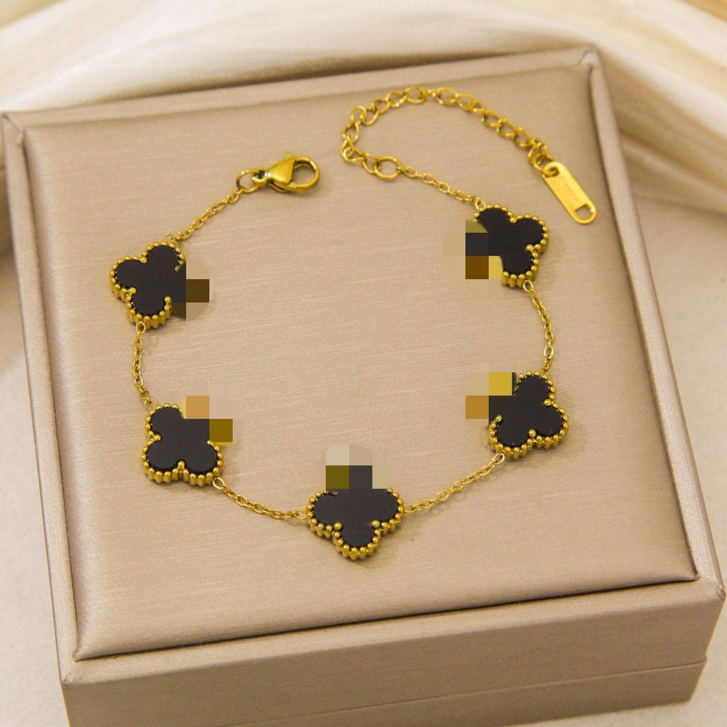 Браслет из титановой стали 'Счастливый четырехлистный клевер' 13 мм, двусторонний, не выцветающий, элегантное женское украшение