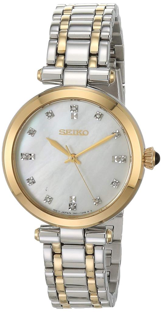 Seiko Кварцевые часы с бриллиантами и перламутными вставками SRZ532P1 Золотые Женские