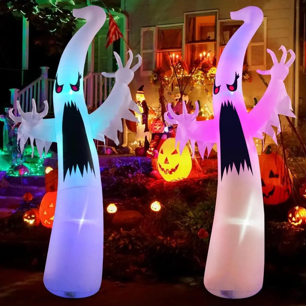 Giant 8.2ft Inflatable Ghost Halloween Decor RGB LED Dimming Outdoor Specter Blow Up Display Weatherproof Haunt