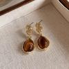 Amber Coffee French Retro Luxury Earrings - Women's Elegant Studs with Niche Design