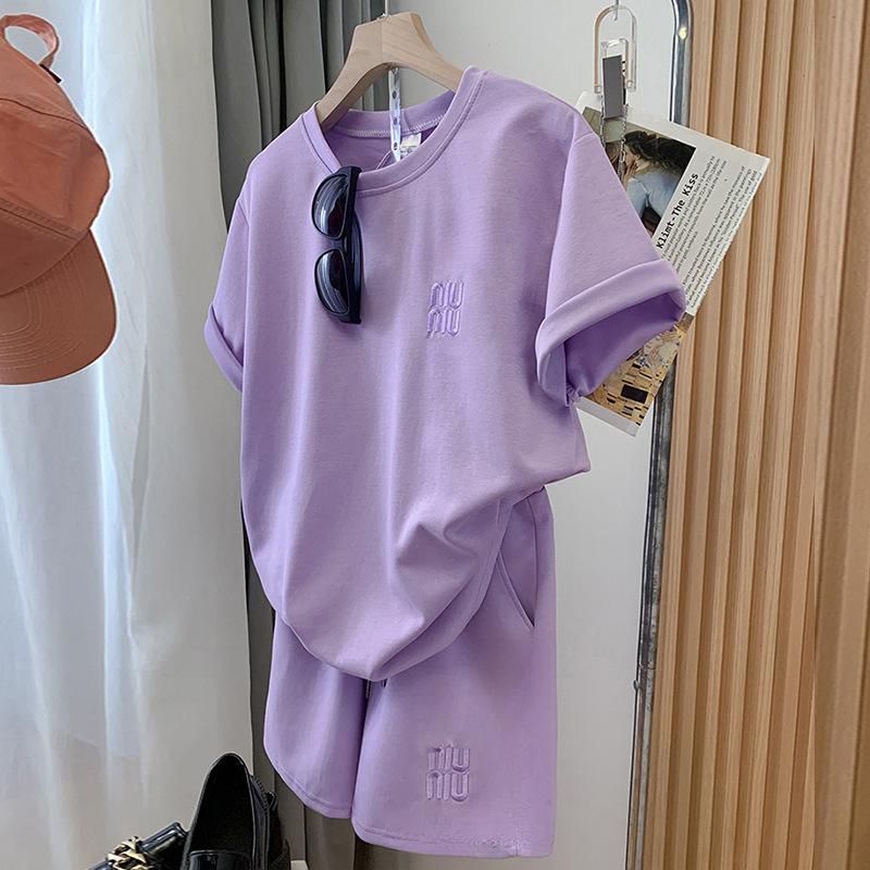 Летний комплект с короткими рукавами, женский повседневный спортивный наряд, удобный свободный уличный стиль, модный комплект из двух предметов