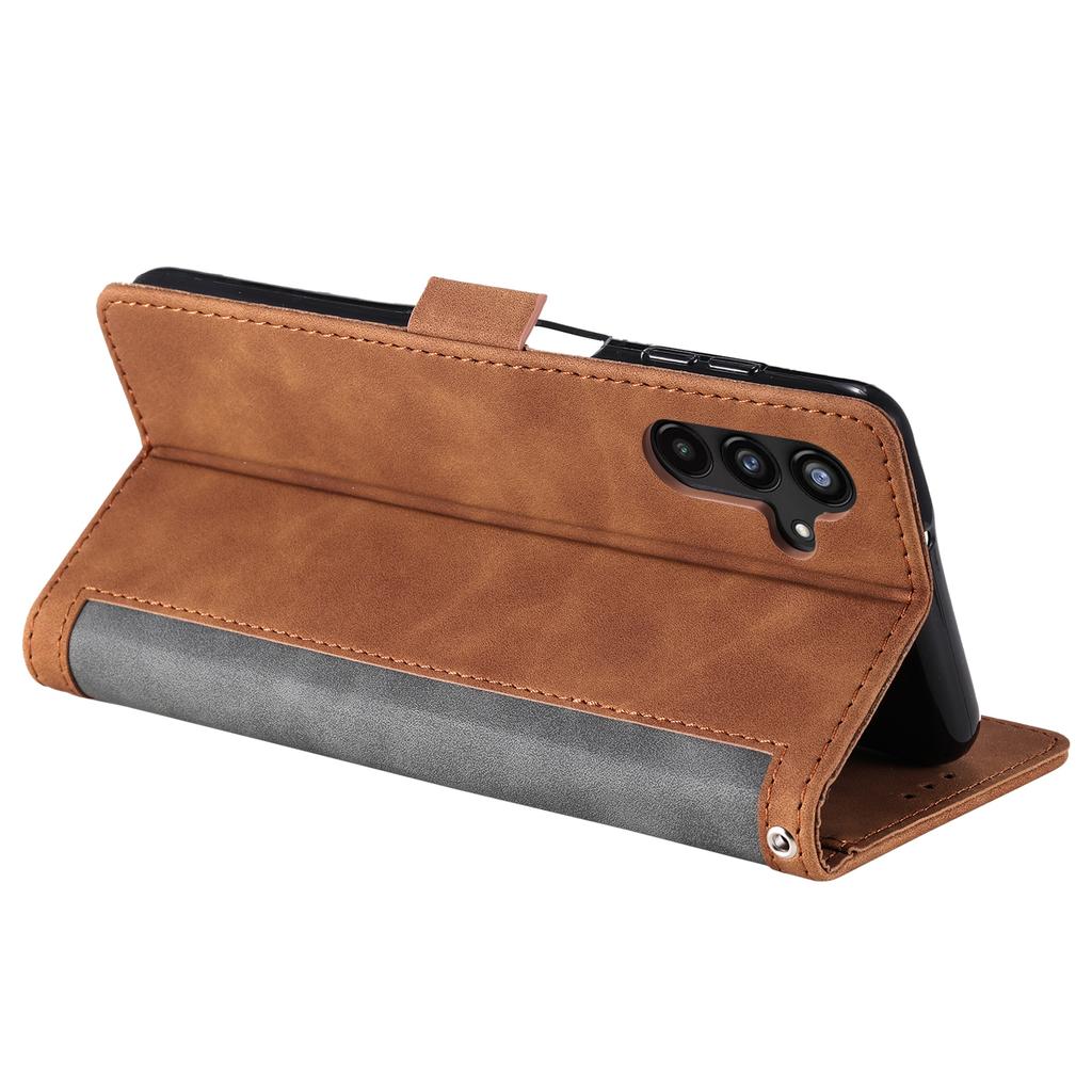 Phone Case for Samsung Galaxy A54 5G Retro Color Splicing PU Leather Flip Stand Wallet Cover with Strap