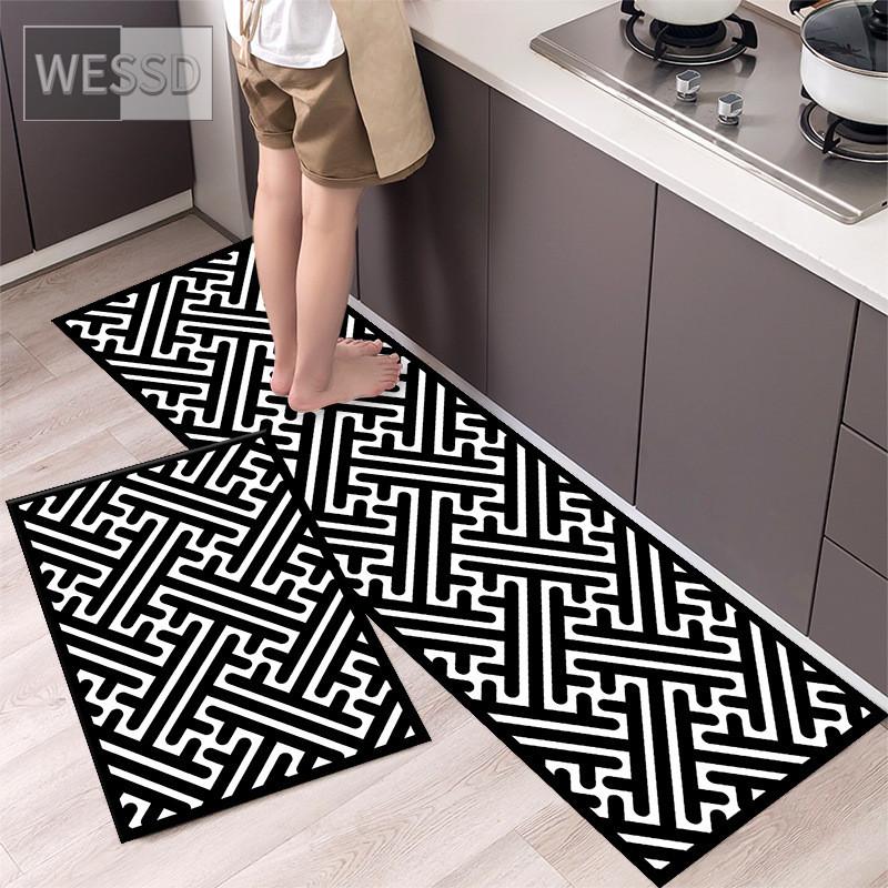 Черно-белые геометрические кухонные ковры и коврики, нескользящие 40x60 см, 40x120 см, простые наборы ковриков для ванной комнаты, 2 предмета, коврик для спальни