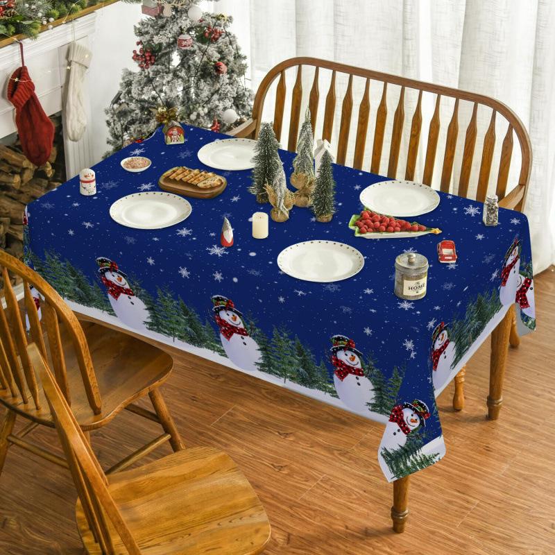 Christmas Polyester Tablecloth Snowman Print Decorative Cloth Light And DirtResistant Restaurant Atmosphere Decorative Long Tablecloth