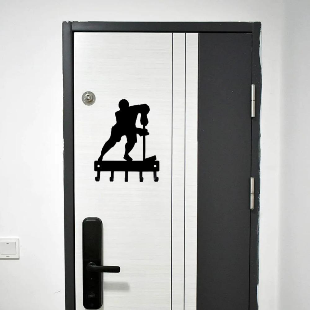 Hockey Defense Sport Key Hooks Holder Wall Mounted Hook Up Wall Art Home Decor - Metal Organizer for Keys and Accessories