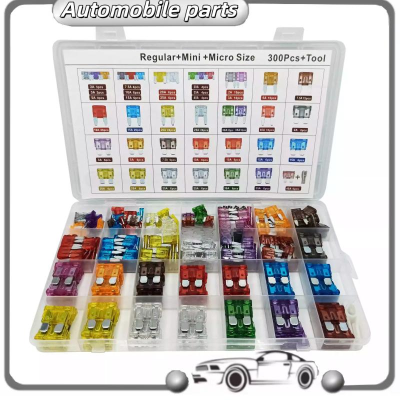 300pcs Of Automotive Fuses With Insert Plates, Box Set, Medium And Small Zinc Alloy Fuses, Mini Combination Set