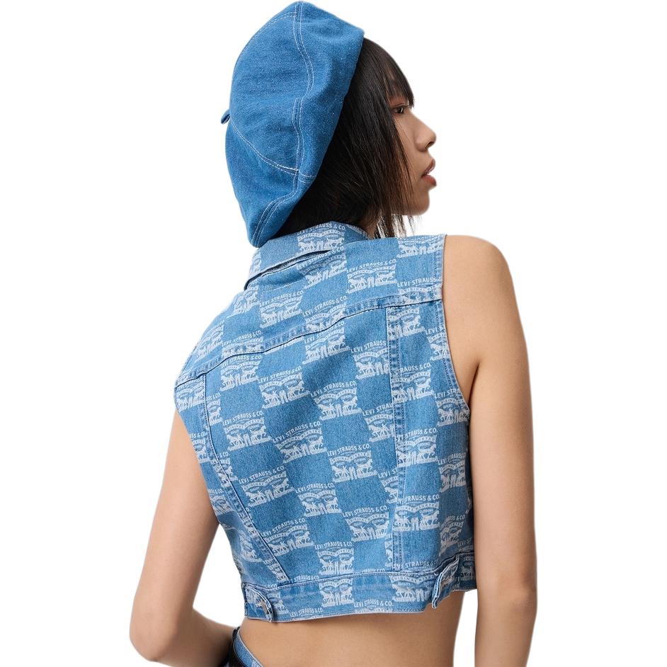 Levis Цветной Блочный Жилет с Воротником Удобный Повседневный Джинсовый Женские жилеты Светло-Голубой 000B3-0001