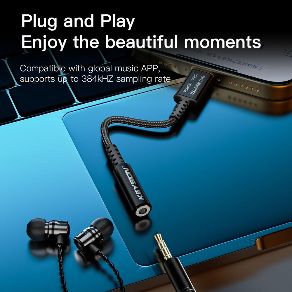 KEYSION Настройка эквалайзера Type-C на 3,5 мм USB DAC Audio HiFi Decoder 32 бит/384 кГц ADC 48 кГц HD Усилитель для наушников для Android iOS Win10