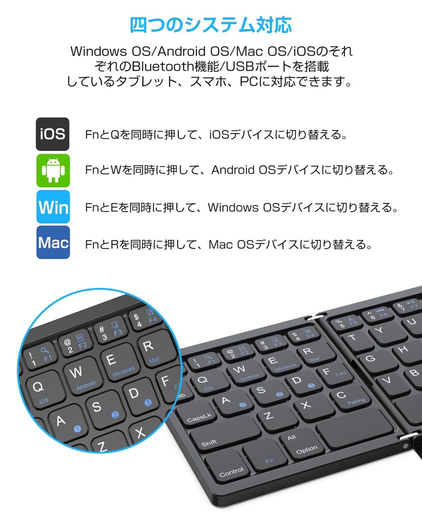 Беспроводная складная клавиатура EWiN, совместимая с Bluetooth и USB, беспроводная, с большим тачпадом и цифровым блоком, полноразмерная, Bluetooth