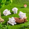 Mini Running Little White Dog Ornament Cartoon Puppy Micro Landscape Model Dollhouse Miniature Decoration Car Interior
